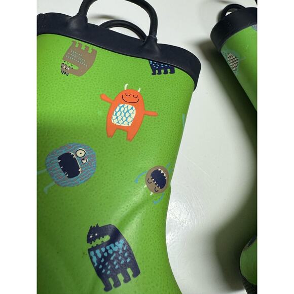 5/$65 Carter's Boys Rain Boots Sz 5 Green Navy Blue Orange Monsters Pull On - Picture 7 of 9